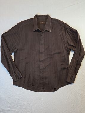 Zegna Brown & Black Long Sleeve Button Down Pinstripe Casual Cotton Dress Shirt